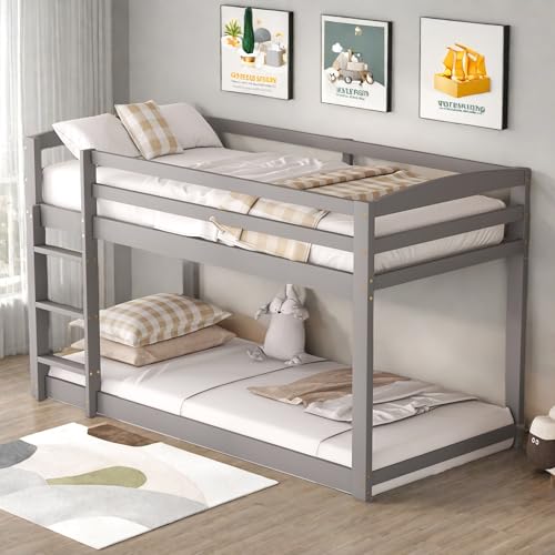 Sapgaks Lit cabane Enfants 90x200cm,lit superposé Enfant 90x200 antichute,lit Mezzanine Enfants et Adolescents,Cadre en pin Massif,Facile à Monter,Gris