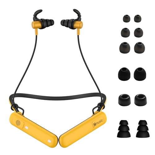 Hmusic Neckband Bluetooth Headphones, 80H Playtime, IPX7 Waterproof Wireless Headphones, Noise Isolation, Hearing Protecion Wireless Earphones for Jobsite, Sports, Running, Gym, Workouts