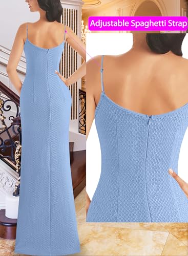 Image of VFSHOW Womens Sexy Formal Ruched Fitted High Slit Bodycon Maxi Dress Spaghetti Strap Sweetheart Cocktail Prom Evening Gown
