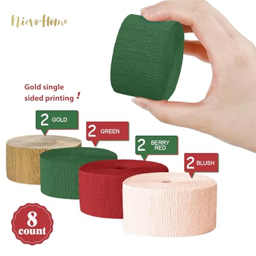 Image of NICROHOME EUR Christmas Decorations, 8 Rolls Christmas Green Red Gold Crepe Paper Streamers for Xmas Birthday Party Wedding Baby Shower Party Decorations, 1.8 Inch x 82 Ft /Roll
