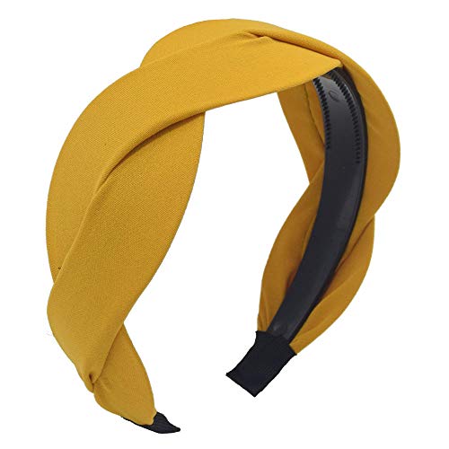 Braided Headbands for Women Girls,Weaving Shape Headbands Wide Twisted Knotted Headband Vintage Twisted Knotted Hairband Cross Headband Bezel Turban Hair Hoop Headwear,Yellow