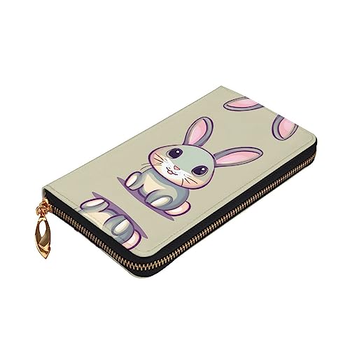 Leather Wallet 7.48 x 4.13 in - Stylish and Durable Wallet for Women with Multiple Compartments and Zipper Design Cute little bunny Prints3