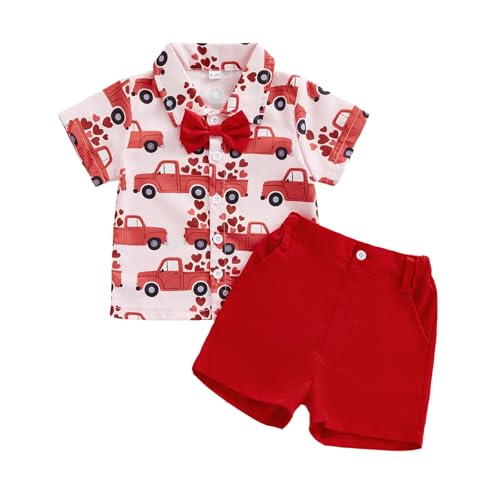 Image of Toddler Boy Summer Outfits Button Down Short Sleeve Floral Shirts & Casual Shorts 1-6 Years Boys Clothes Set