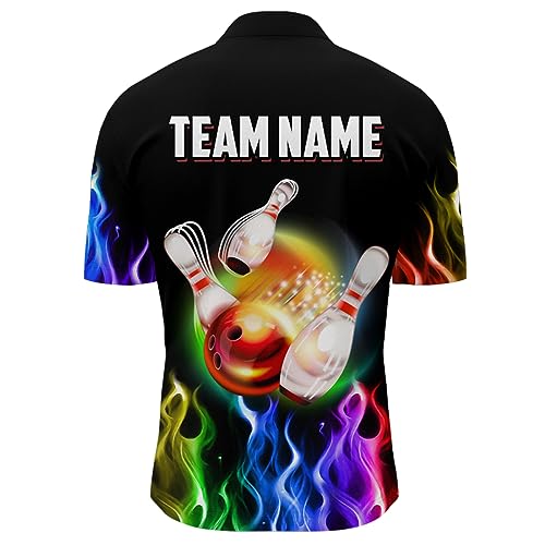 Rainbow Flame Bowling Jersey Men & Women Personalized Bowling Team Jersey Bowling Polo & Quarter-Zip Shirt2