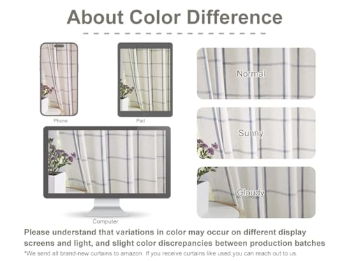 Vision Home Blue Plaid Linen Pinch Pleated Semi Sheer Curtains 40Wx108Lx2 - image 7