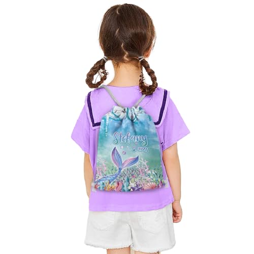 Mochilinha Bag Infantil Personalizado com Nome e Idade cauda Sereia Aquarela Fundo do Mar (Mochilinha 20x30, Unidades, 01)