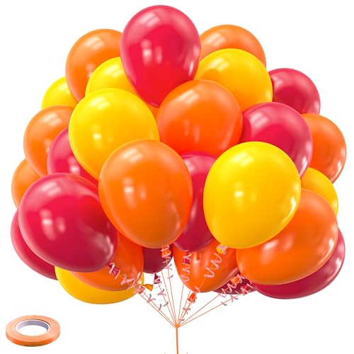 Image of Kelfara Red Yellow Orange Fall Balloons 60PCS 12 inch Orange Yellow Burgundy Latex Balloons with Ribbons for Baby Shower Birthday Fall ThanksGiving Pumpkin Themed Party Decorations