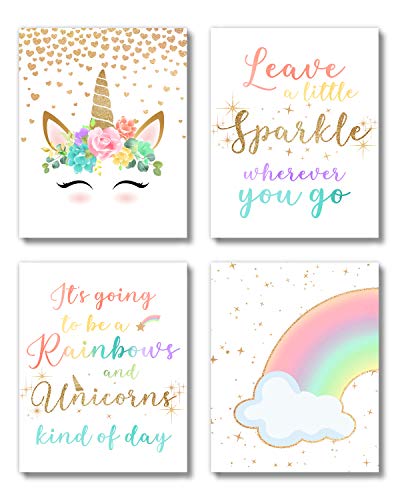 Brooke & Vine Unicorn Rainbow Girls Room Wall Decor Art Prints - (UNFRAMED 8 x 10) - Tween Posters for Home, Bedroom, Dorm, Office, Cubicle, Desk (Unicorn Rainbow)