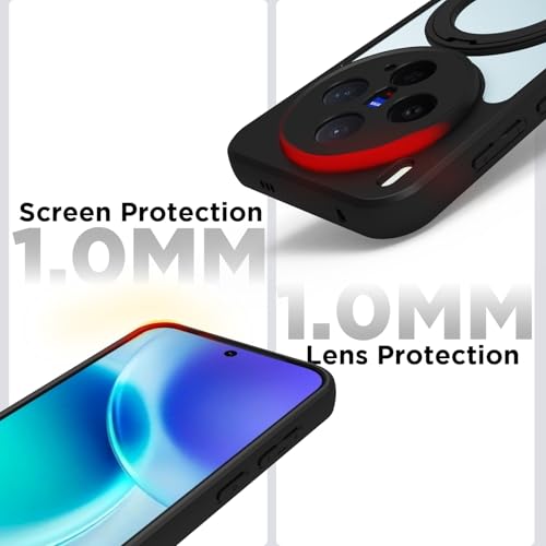 Image of RIGGEAR Shockproof Sleek Hybrid Armor 360 Rotating Magnetic Ring Stand Back Cover Case Compatible with MagSafe Accessories for Vivo X300 (Clear PC + Black TPU Bumper)