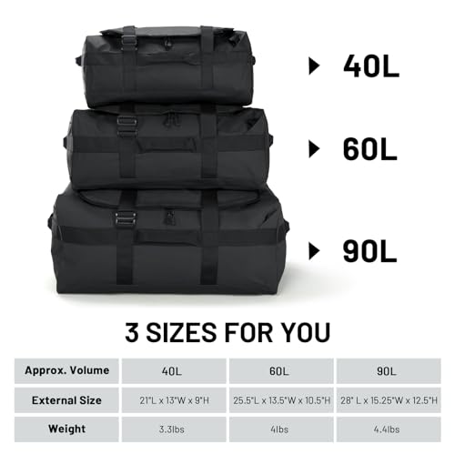 MIER 90L Water Resistant Backpack Duffle Heavy Duty Convertible Duffle Bag with Backpack Straps for Gym, Sports, Travel, Black by MIER - Image 6