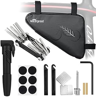 WOTOW Bike Tire Repair Tool Kit, Waterproof Frame Storage Bag & Mini Bike Pump & 11 in 1 Multitool & Bicycle Tyre Lever Patch Portable Repair Tool Accessories Set for Road Mountain BMX Cycling(11)