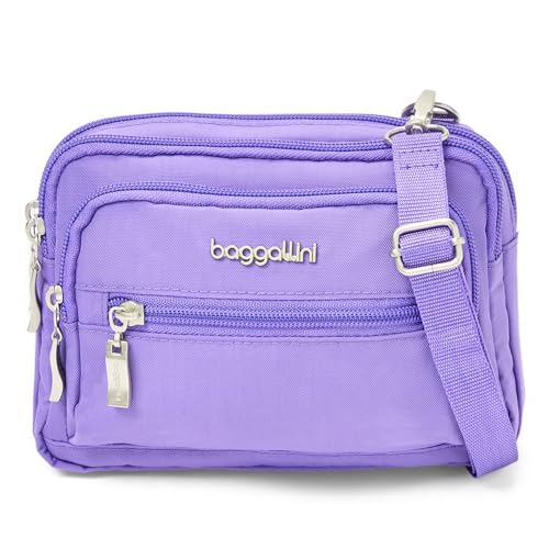 Image of Baggallini Triple Zip Small Crossbody Bag for Women - Lightweight Convertible Fanny Pack Belt Bag