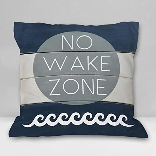 Burosev No Wake Zone Nursery Soft Throw Pillow Cover, Coastal Lake Quote Decorative Pillowcase, Nautical Nursery Lake House Decor Decorations for Home Bedroom Couch Sofa Baby Room(18x 18 Inch)