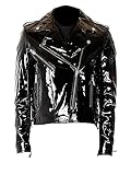 Damen PVC-Lederjacke, glänzend, stilvoll, Café-Racer-Stil, Motorrad-/Biker-Lederjacke, Schwarz – Jacke, XXS