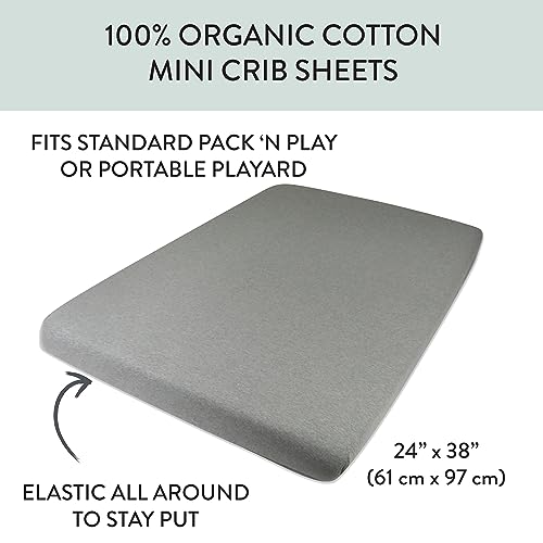 Image of HonestBaby Unisex-Baby Fitted Mini Crib Sheets Set Standard Mattress, 100% Organic Cotton Baby Boys, Girls, Neutral, 2 Pack - Bright White, One Size