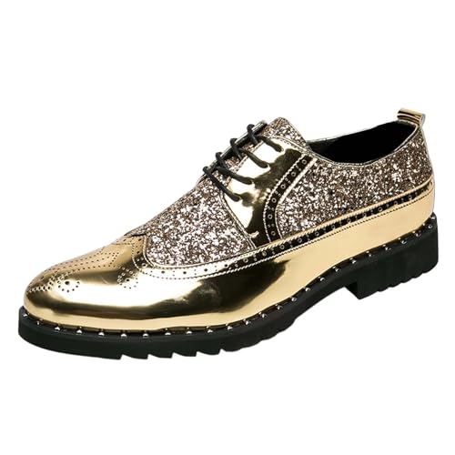 Zapatos Oxford para hombres de piel brillante con elegantes remaches y cordones para la ciudad