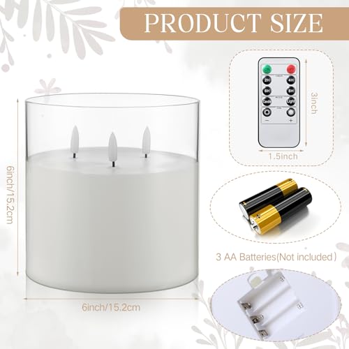 Image of Retisee 6'' x 6'' Extra Large Flameless Candles, 3 Wick Glass Large Candles with Remote Control and Timer Function, Real Wax LED Pillar Flickering for St. Patrick's Spring Party Decor(Clear,2 Pcs)