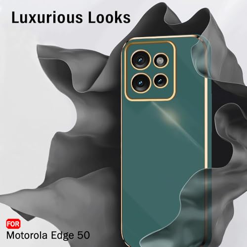 Image of TheGiftKart Luxurious Golden-Plated Back Cover Case for Motorola Moto Edge 50 5G | Raised Lips for Camera & Screen Protection | Shockproof Design | Stylish Back Cover for Moto Edge 50 5G (TPU, Green)