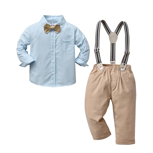 Image of Boarnseorl Baby Boys Pants Sets,Toddler Gentleman Outfits, Infant Long Sleeve Shirt + Pants + Bow Tie + Suspenders