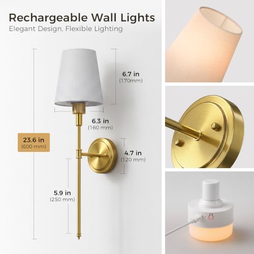 Image of Battery Operated Wall Sconce: Set of 2 Wireless Wall Light 12000mAh