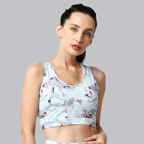 Image of SOIE Women's Medium Impact Quick Dry Padded Racerback Printed Athleisure Sports Bra