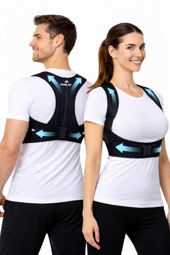 CLEAL.FIT Correcteur de Posture Dos Homme Femme – Redresse Dos et Ceinture Dorsale Réglable – Soutien Lombaire et Épaules avec 3 Barres de Maintien –...