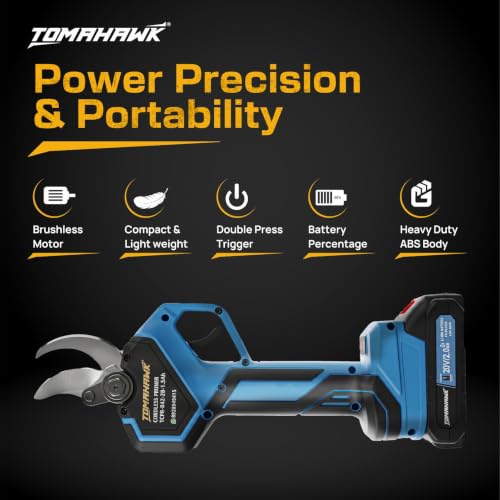 Image of TOMAHAWK TCPR-B42 Cordless Electric Pruner with Brushless Motor, 42mm Cutting Capacity 20V Battery Pruning Shears for Garden, Electric Branch Cutter with 2 x 1.5Ah Batteries & Charger