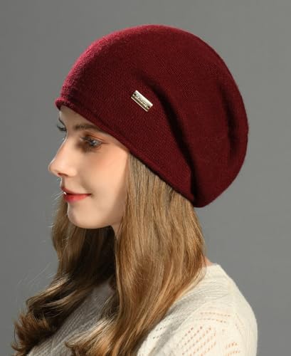Image of jaxmonoy Cashmere Slouchy Knit Beanie Hat for Women Winter Soft Warm Ladies Wool Knitted Skull Beanies Cap