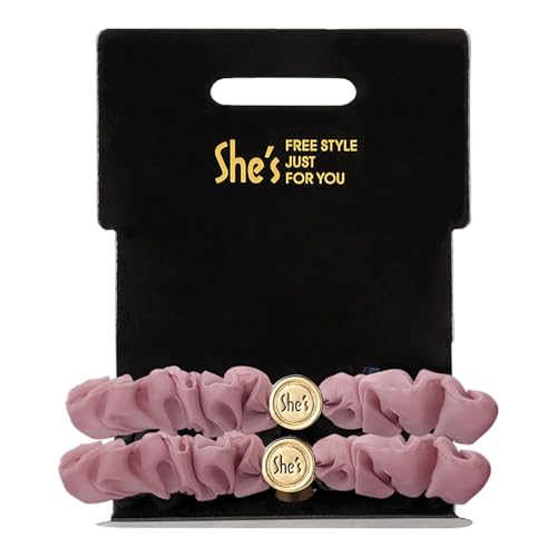 Soft Satin Scrunchies for Women, Elastic Hair Scrunchie Set, Silk Skinny Hair Ties (2 Pcs) Pink+Pink