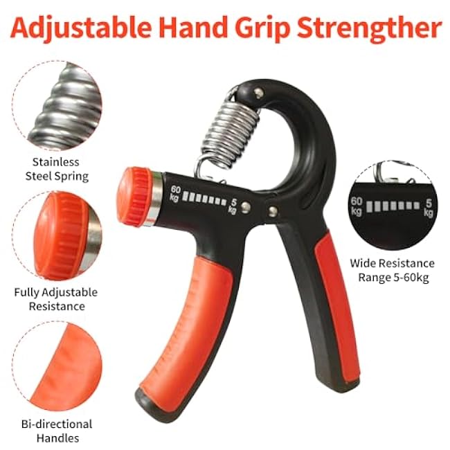 Grip Strength Trainer, Hand Gripper Strengthener with Adjustable Resistance 11-132 Lbs (5-60kg), Forearm Strengthener with Non-Slip Gripper for Muscle Building and Injury Recover Gym/Home