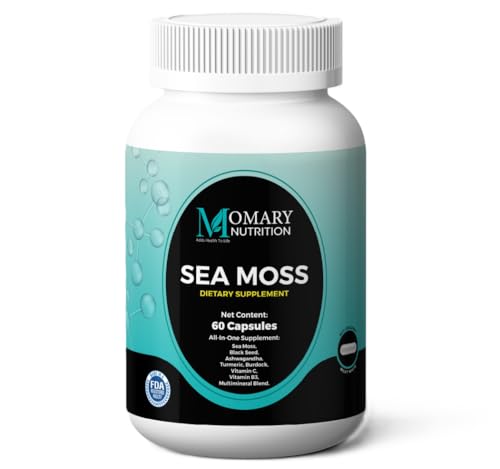 MOMARY Nutrition, Sea Moss, Black Seed, Ashwagandha, Turmeric, Burdock, Vitamin C, Vitamin B3, Multimineral Blend, All-in-One Supplement for Men and Women, Vegan, Gluten Free, Non-GMO, 60 Capsules