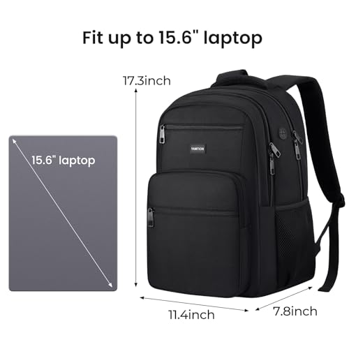 Image of YAMTION Laptop Backpack for Men and Women, Black Backpack, School Backpack for Boys and Girls, Bookbag, Work Backpack Fits 15.6 Inch Laptop and Notebook