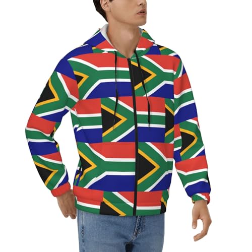 Sweat à capuche zippé drapeau Afrique du Sud de S à 3XL en polyester doux pour homme
