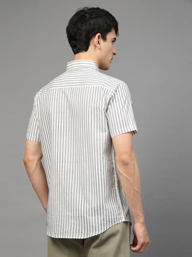 Image of Majestic Man Men's Pure Cotton Striped Half Sleeve Regular Fit Shirt