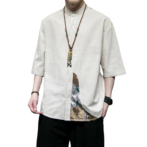 Chemise Hanfu en coton lin respirant chemisette homme patchwork