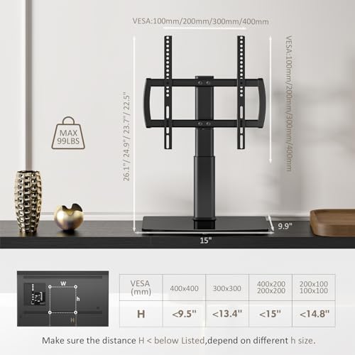 Miniatura 8 de Hemudu Soporte Tv Pie, Soporte Tv Mesa Para Televisiones De 27 A 60 Pulgadas, Soporte Giratorio Tv 80 , Base Giratoria Tv De Altura Ajustable, Max 45 Kg, Vesa Máx. De 400x400 Mm