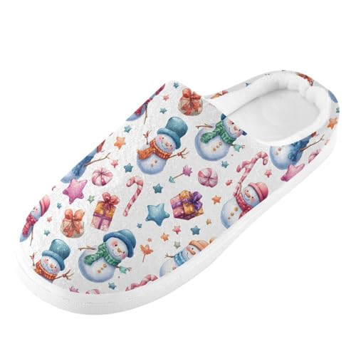 Fuzzy Memory Foam Slippers for Women/Men Snowman Candy Gift Pattern Fluffy Winter House Shoes Indoor and Outdoor