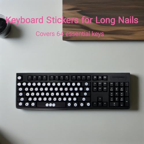 Pegatinas para teclado para uñas largas, 64 piezas adhesivas miniatura 3