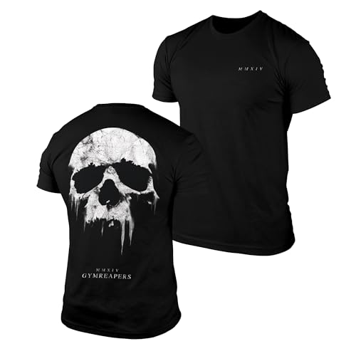 Gymreapers Skull Moisture Wicking T-Shirts for Men - Short Sleeve Workout Gym Shirts - Running Athletic Tees & Dry Fit Tshirt
