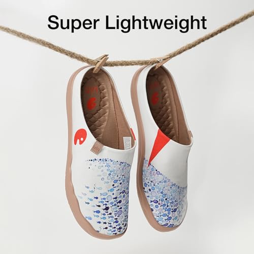 UIN Women's Slip On Mules Comfortable Flat Lightweight Wide Toe Clog Casual Art Painted Travel Shoes Malaga Series3