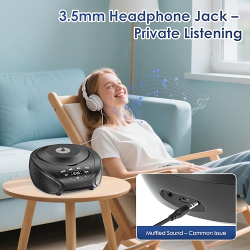Gueray Tragbarer CD-Player Boombox Kompakt-Radio mit Stereo-Lautsprechern UKW-Radio 3,5-mm-AUX-Eingang… – Ansicht 4