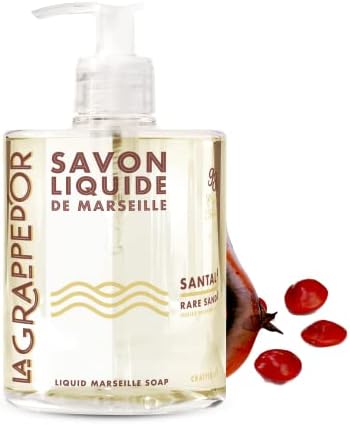 La Grappe d'Or Rare Sandalwood Marseille Hand Soap with Essential Oils | Handmade in France from Moisturizing Organic Olive & Coconut Oil | Natural Cruelty-Free & Vegan, 16.90 oz Liquid