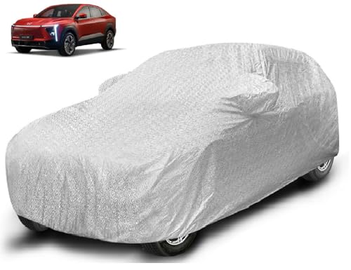Image of Auto Hub Waterproof Car Cover Compatible with Mahindra XEV 9e EV with Mirror Pocket, Soft Cotton Lining, Waterproof XEV 9e EV Car Cover- Metallic Silver