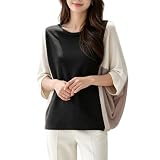 [LrisIuza Echo] Tシャツ レディース 半袖tシャツ 半袖 カットソー トップス おしゃれ 切り替え 大きいサイズ 体型カバー シンプル ゆったり ドルマンスリーブ 夏服 七分袖 無地 薄手 きれいめ カジュアル 着痩せ 通勤 オフィス 春 夏