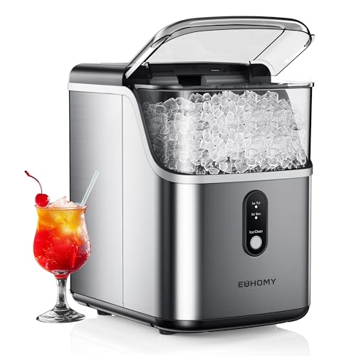 EUHOMY Nugget Ice Makers Countertop, Pebble Ice Maker Machine with 35lbs/24H Soft Ice, Self-Cleaning Sonic Ice Maker with Ice Scoop&Basket, Pellet Ice Maker for Home/Kitchen/Office(Stainless Steels)