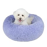 Best Pet Supplies Round Donut Dog Bed with Plush Faux Fur Fabric, Calming, Anti-Anxiety Cushion for Indoor Pets, Slip-Resistant Base, Soft Ergonomic Support - Lavender, 20x20x6''