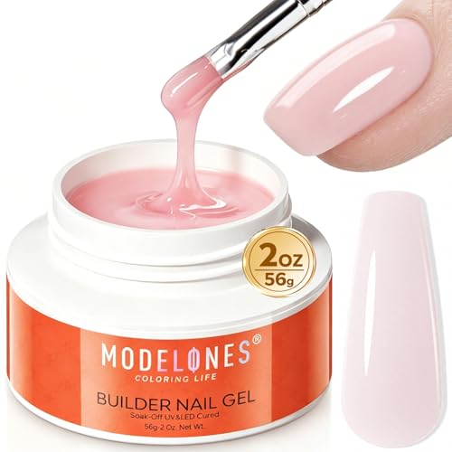 Image of modelones Gel Builder for Nails, 2oz Nude Pink Hard Gel - High Hardness for Nail Extensions, Sculpting,Overlays & Apex Building, Self-Leveling 10-in-One U V /LED Cured, Home & Salon DIY Art Manicure