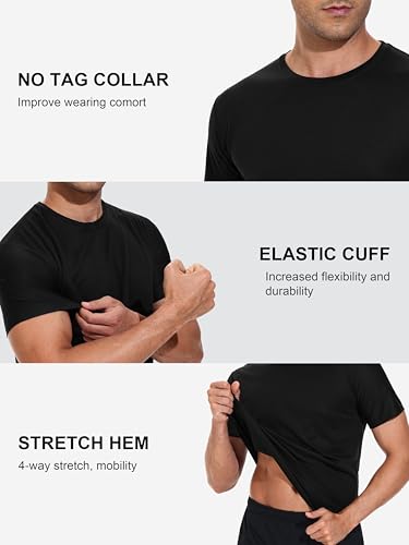 3 Pack Men's Quick Dry Shirts, Moisture Wicking Tees, Mesh Dry Fit Athletic Workout Fitness Short Sleeve4