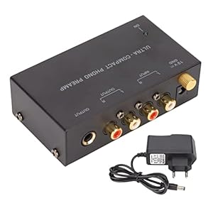 Phono draaitafelvoorversterker,Mini Elektronische Audio Stereo Fonograafvoorversterker met ingang, uitgang en Geluidsarme Bediening,Draagbare Onafhankelijke Knopbediening(EU)
