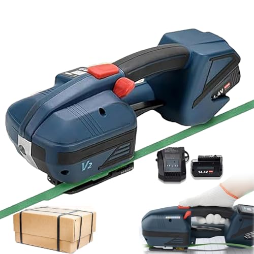 Electric Strapping Machine, with 4000mha Battery, LCD Screen, Speed: 100-200mm/s, for Width: 11-16mm / Thickness: 0.4-1.2mm, PET/PP Straps, Paper, Light Industry,2 Battery